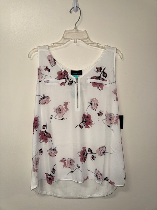Fortune + Ivy Tops - White Floral Zip-Front Sleeveless Camisole